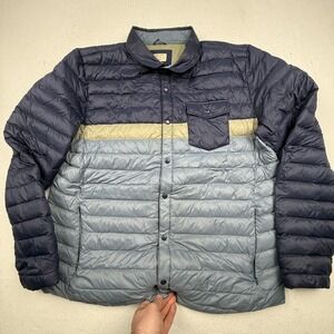 Marine Layer Jacket Mens XL Blue Re-Spun Down Puffer Snap Front Striped Casual